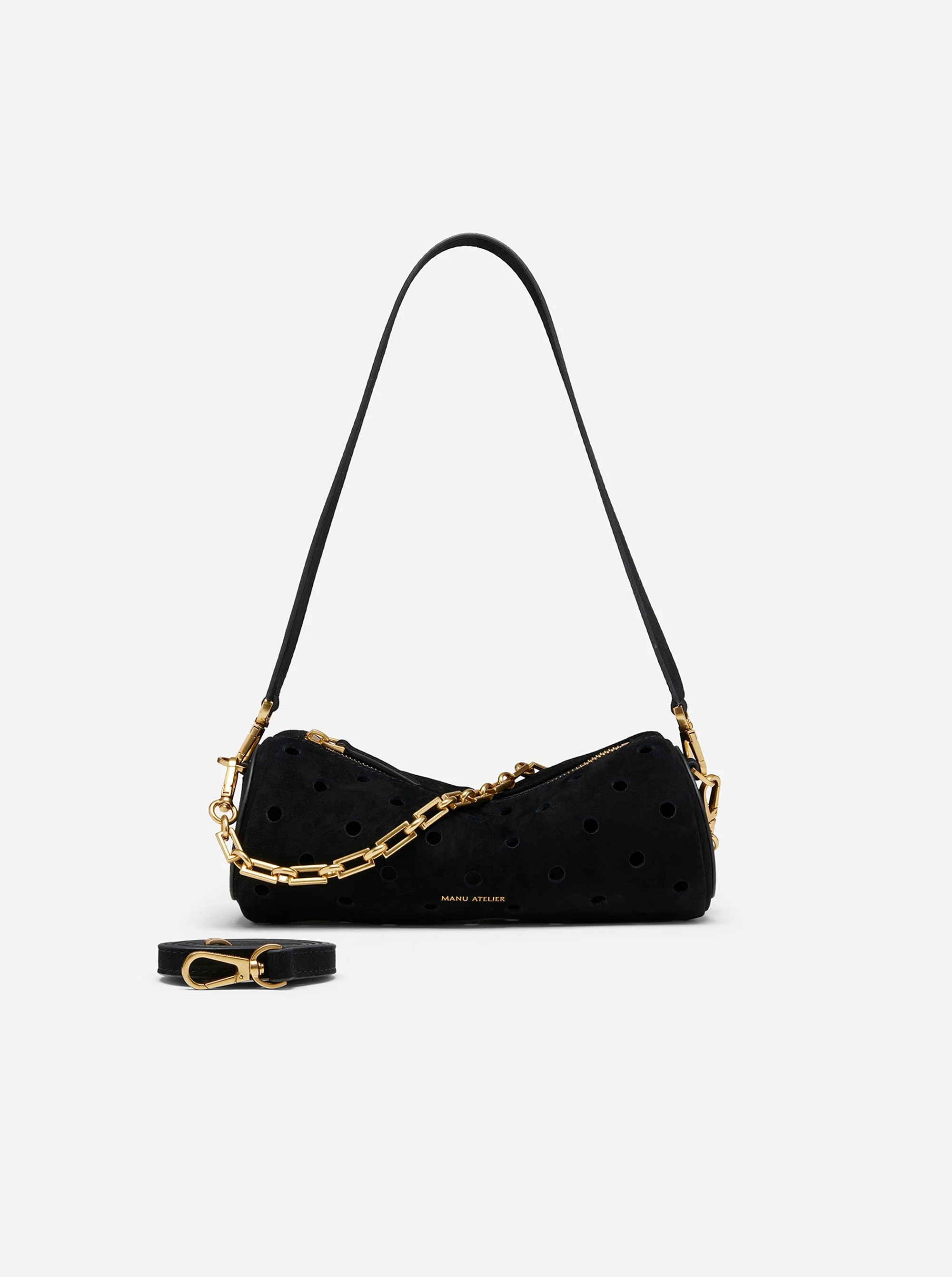 Mini Cylinder Perforated Black Suede