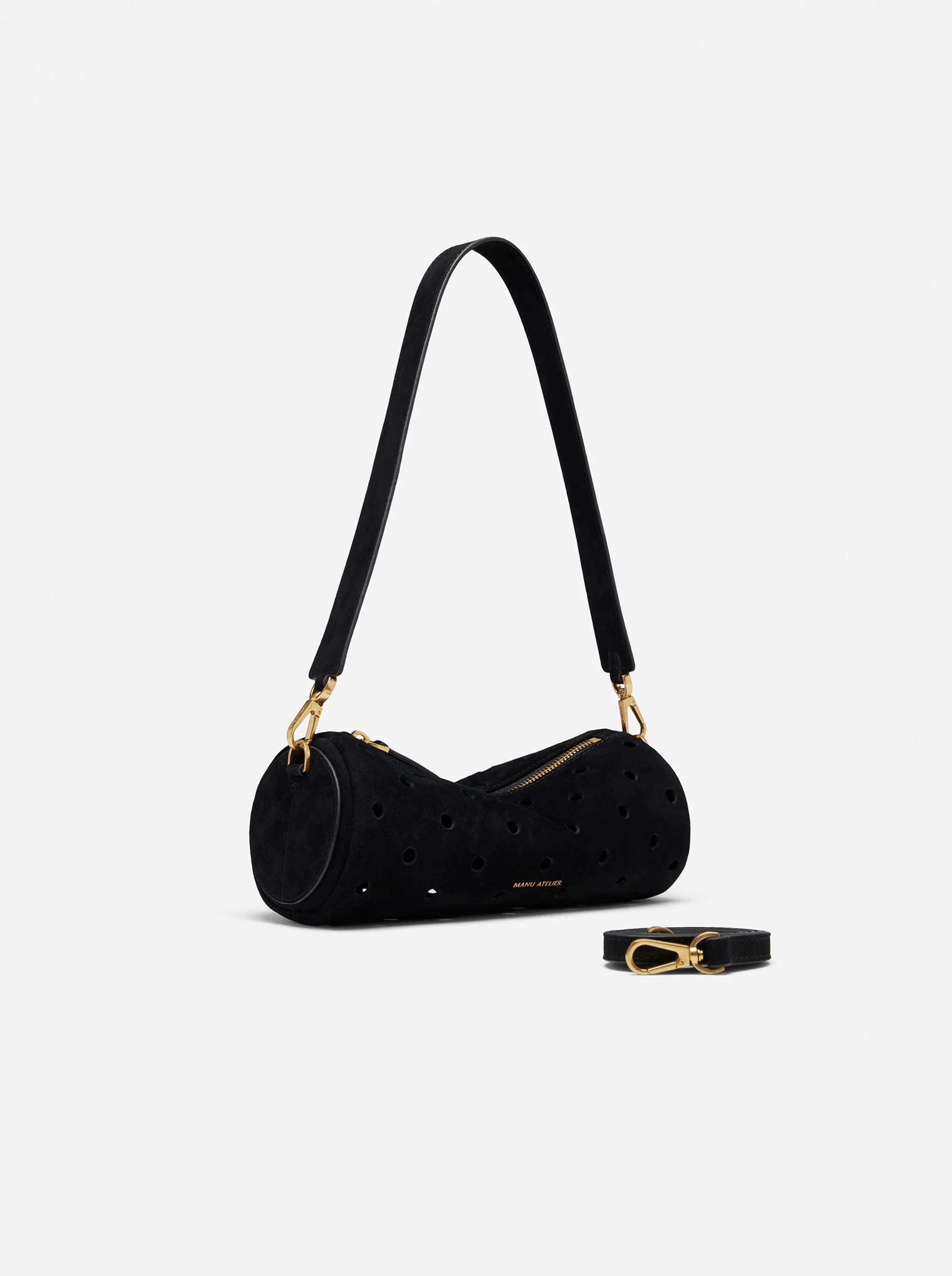 Mini Cylinder Perforated Black Suede - Image 3