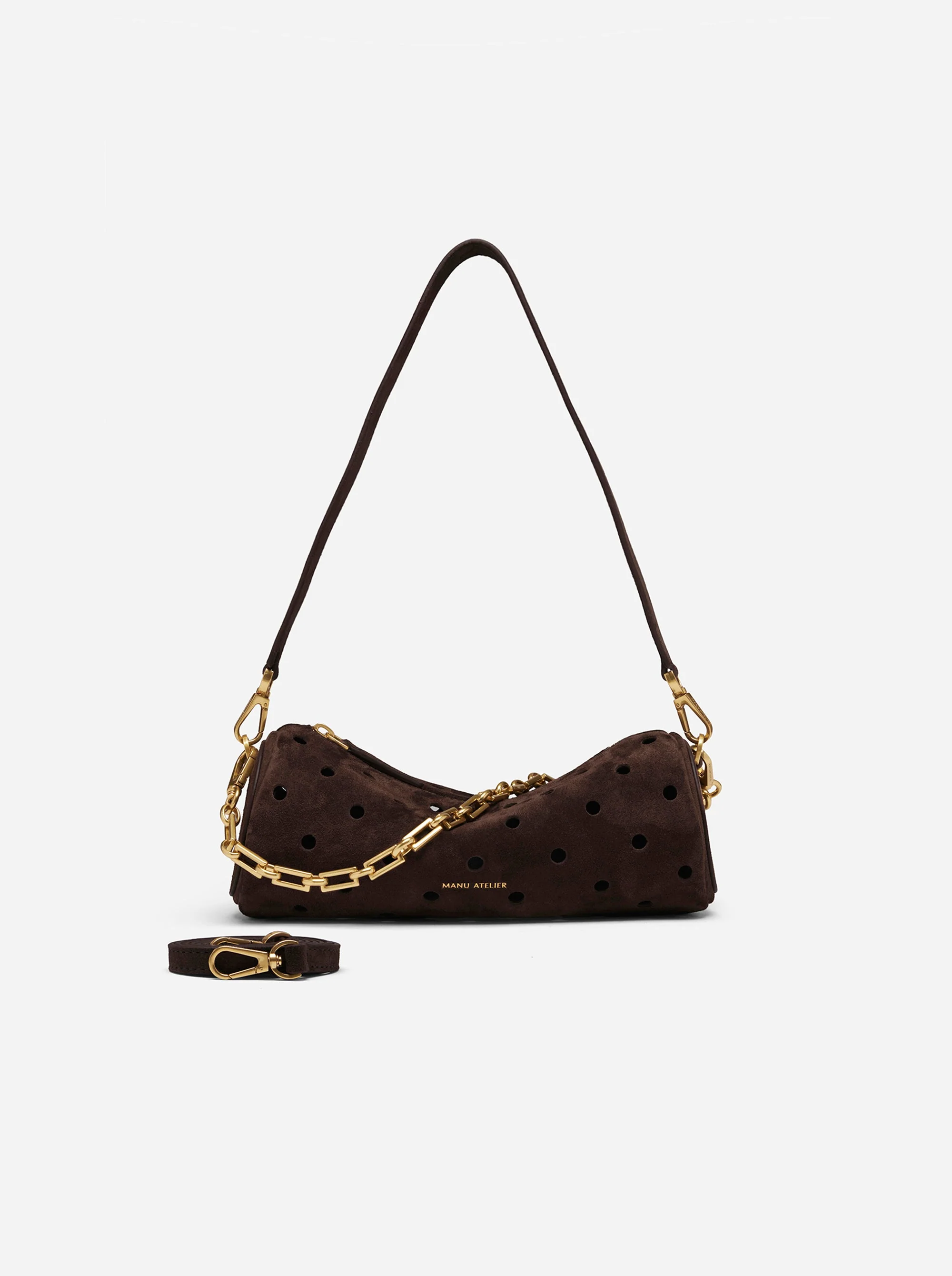 Mini Cylinder Perforated Deep Brown Suede