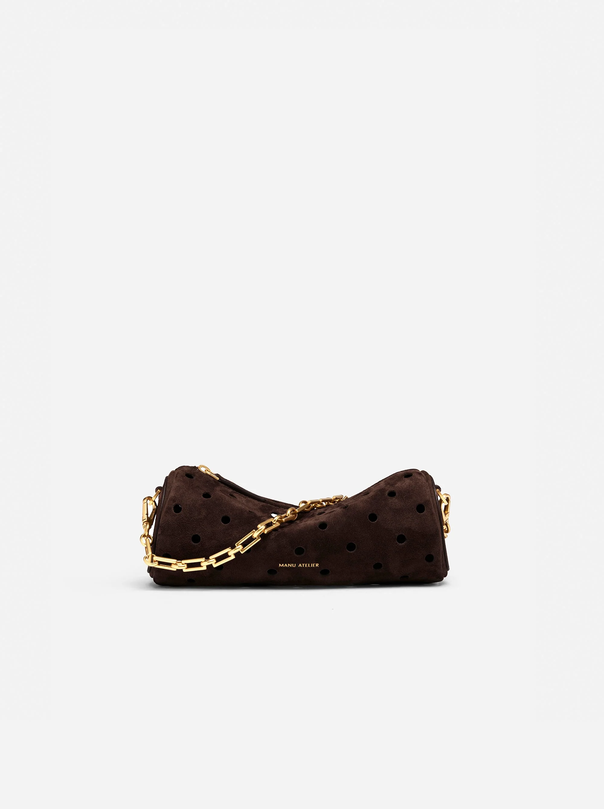 Mini Cylinder Perforated Deep Brown Suede - Image 2