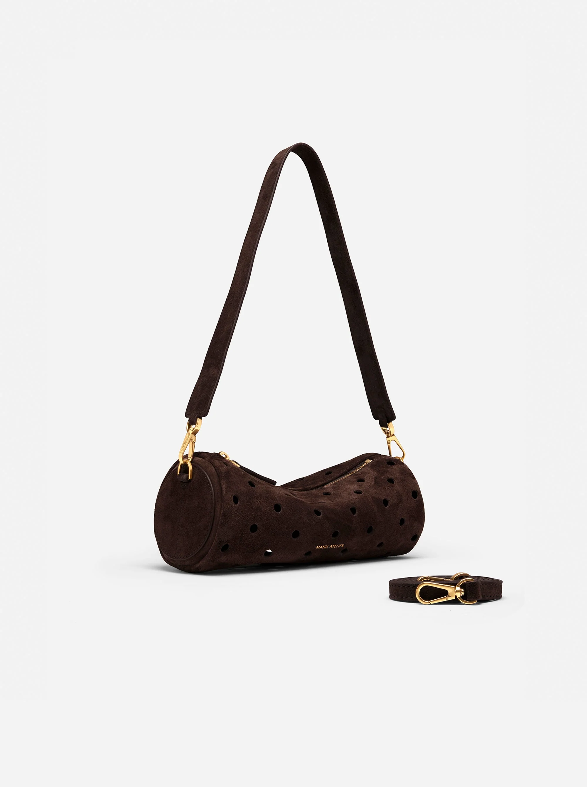 Mini Cylinder Perforated Deep Brown Suede - Image 3