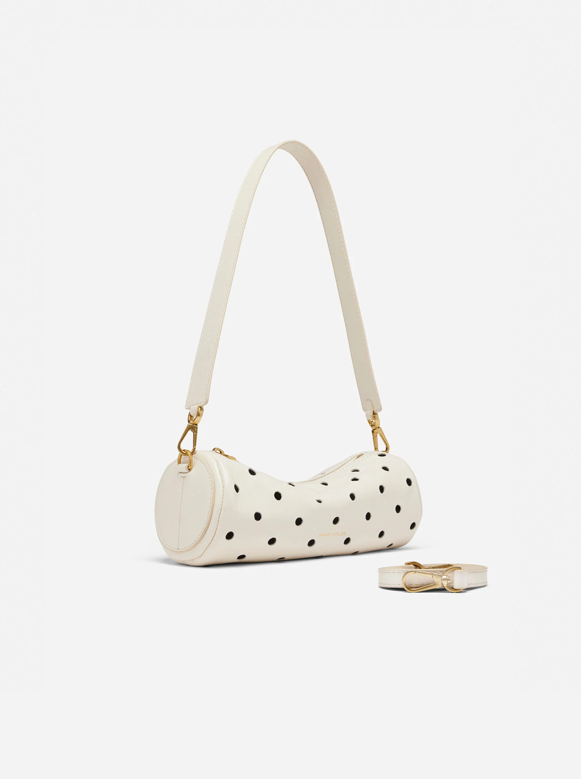 Mini Cylinder Perforated Ecru High Gloss & Black Suede - Image 4