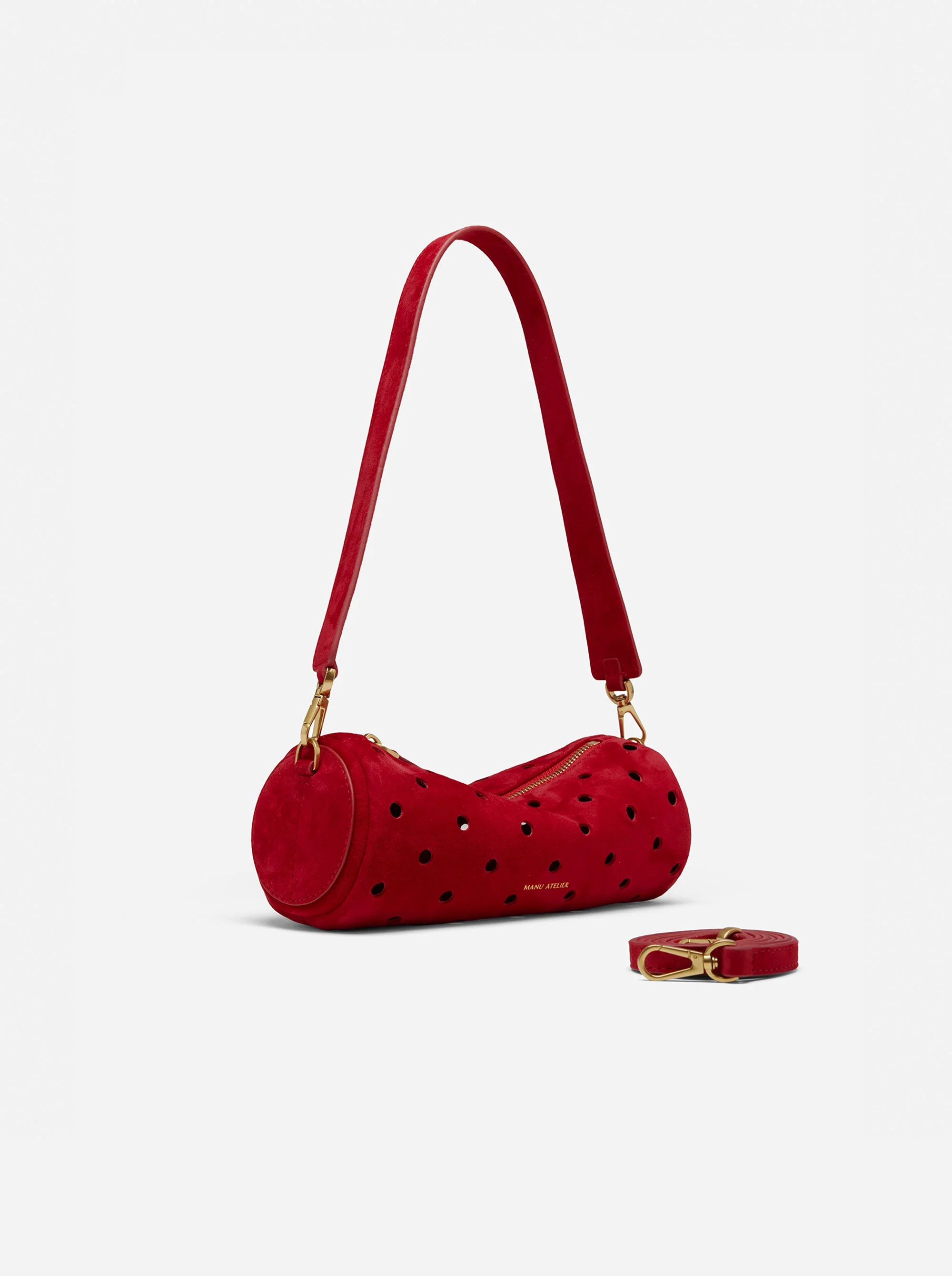 Mini Cylinder Perforated Red Suede - Image 2