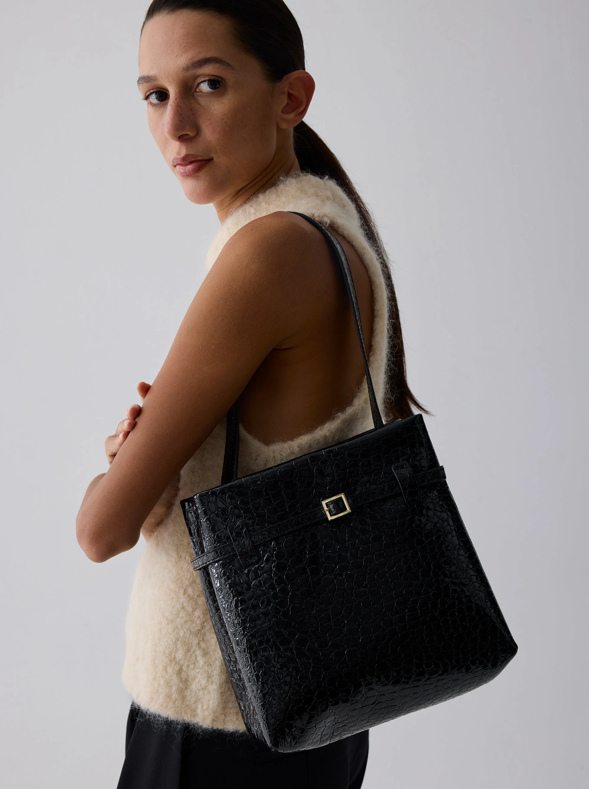 Mini Tote du Jour Black Croc - Image 2