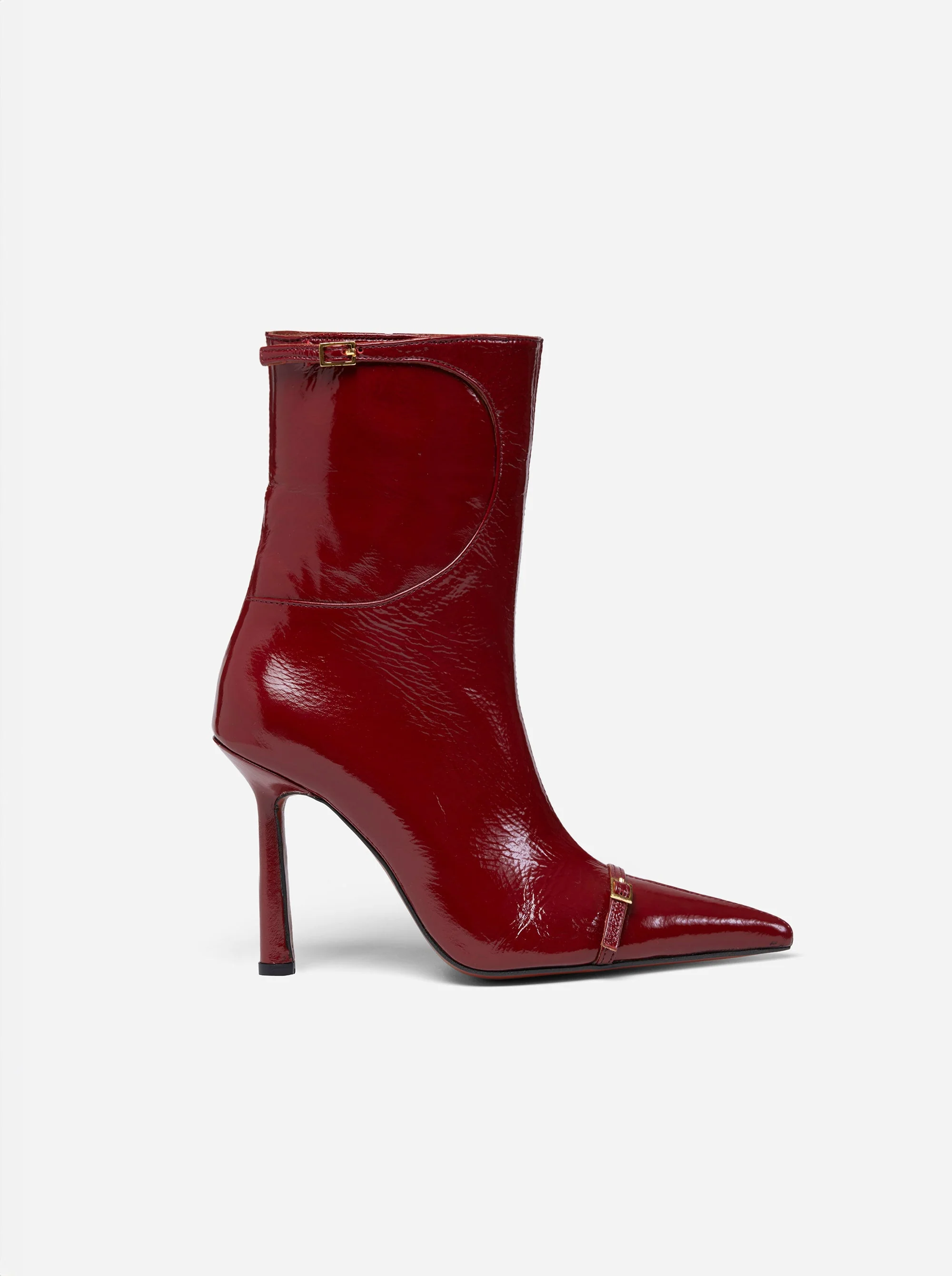 Pointy Toe Ankle Boots Rusty Red High Gloss
