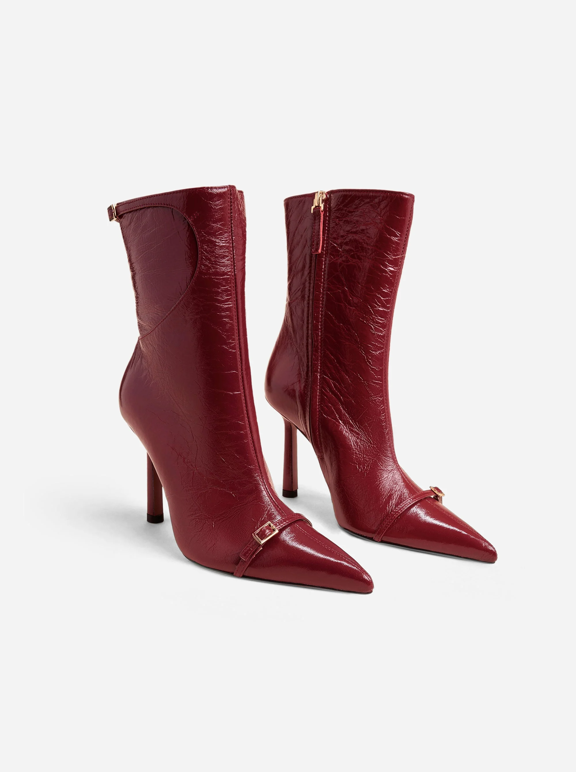 Pointy Toe Ankle Boots Rusty Red High Gloss - Image 2