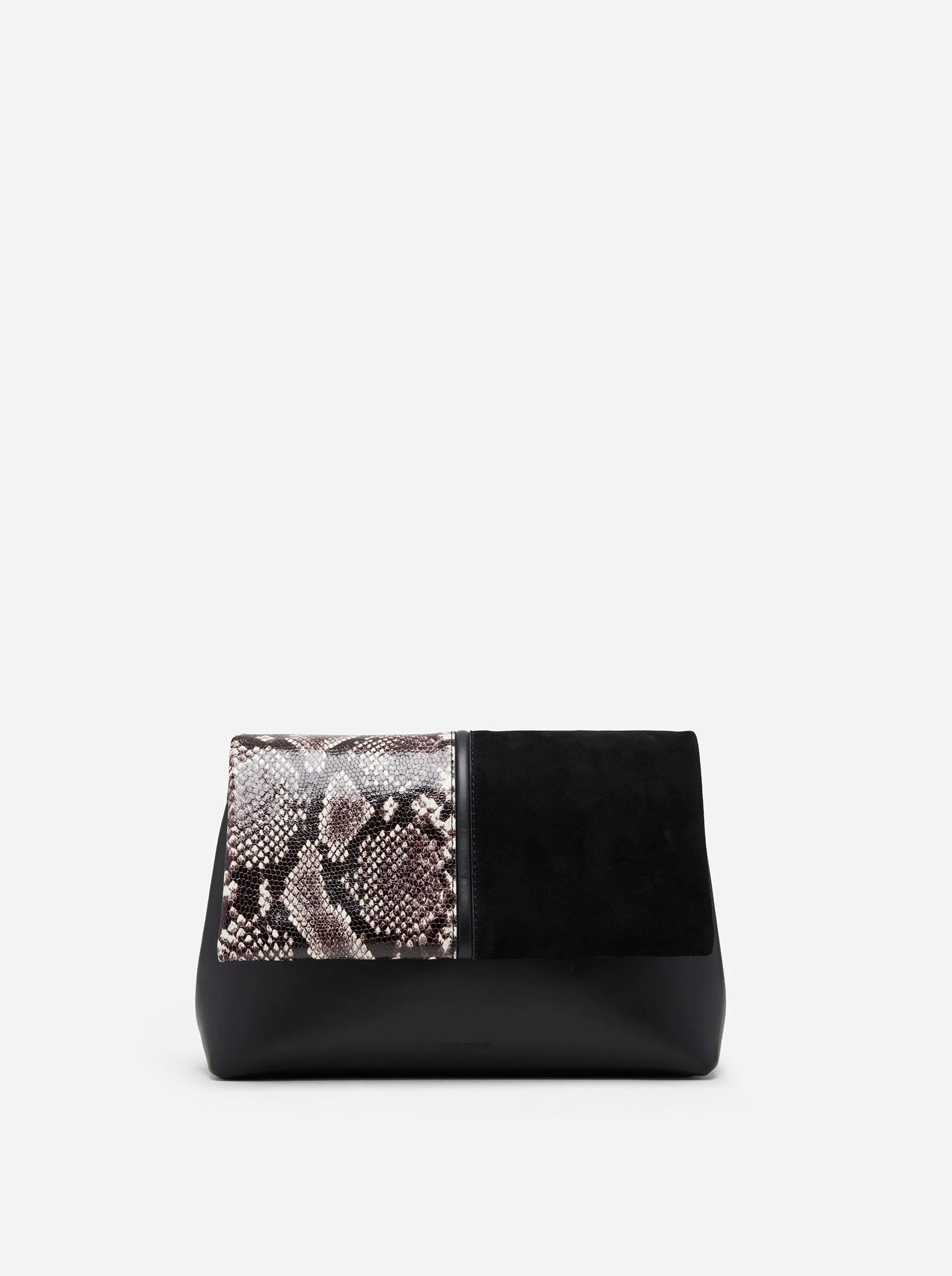 The Fold Bag Black Suede & Snake Embossed